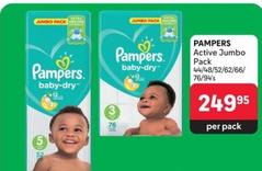 Pampers - Active Jumbo Pack offers at R 249,95 in Makro