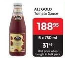 All Gold - Tomato Sauce offers at R 211,95 in Makro