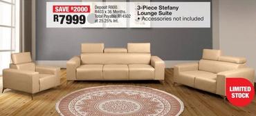 3-Piece Stefany Lounge Suite  offers at R 7999 in OK Furniture