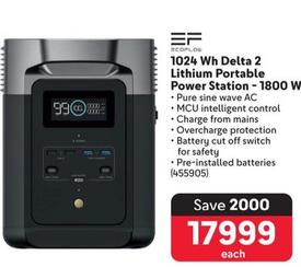 Ecoflow - 1024 Wh Delta 2 Lithium Portable Power Station 1800 W offers at R 17999 in Makro