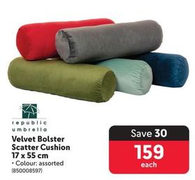 Velvet Bolster Scatter Cushion offers at R 159 in Makro
