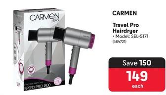 Carmen - Travel Pro Hairdryer offers at R 149 in Makro