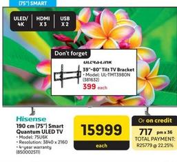 Hisense - 190 Cm (75") Smart Quantum Uled Tv offers at R 15999 in Makro