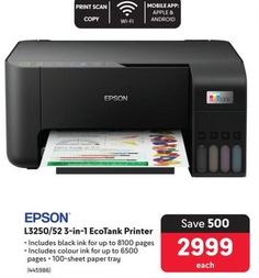 Epson - L3250/52 3-In-1 EcoTank Printer offers at R 2999 in Makro