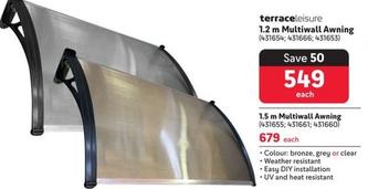 Terraceleisure - 1.2 M Multiwall Awning offers at R 549 in Makro