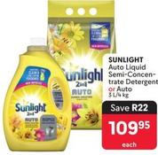 Sunlight - Auto Liquid Unlight Semi-Concentrate Detergent Or Auto offers at R 109,95 in Makro