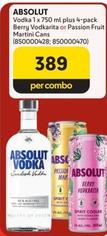Absolut - Vodka 1 X 750 Ml Plus 4-Pack Berry Vodkarita Or Passion Fruit Martini Cans offers at R 389 in Makro