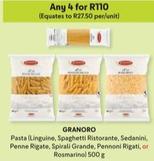 Granoro - Pasta (Linguine/Spaghetti Ristorante/Sedanini/Penne Rigate/Spirali Grande/Pennoni Rigati/Rosmarino) offers at R 110 in Makro