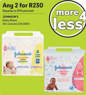 Johnson's - Baby Wipes offers at R 230 in Makro