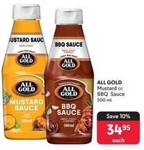 All Gold - Mustard Or BBQ Sauce offers at R 34,95 in Makro