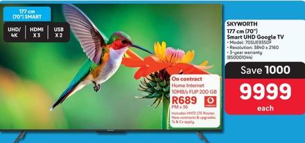 Skyworth - 177 Cm (70") Smart UHD Google Tv offers at R 9999 in Makro