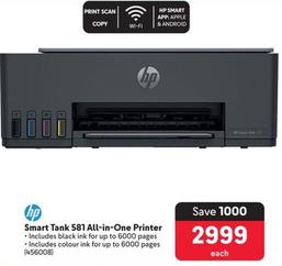 Hp - Smart Tank 581 All-In-One Printer offers at R 2999 in Makro