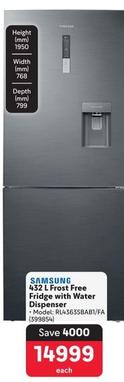 Samsung - 432 L Frost Free Fridge With Water Dispenser offers at R 14999 in Makro